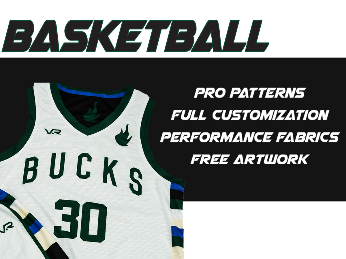 Vrobi white and green custom basketball uniform