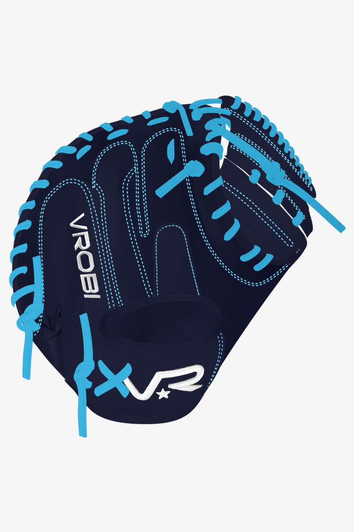 A Vrobi Baseball Cowhide Catchers Glove in Navy with Blue Lacing