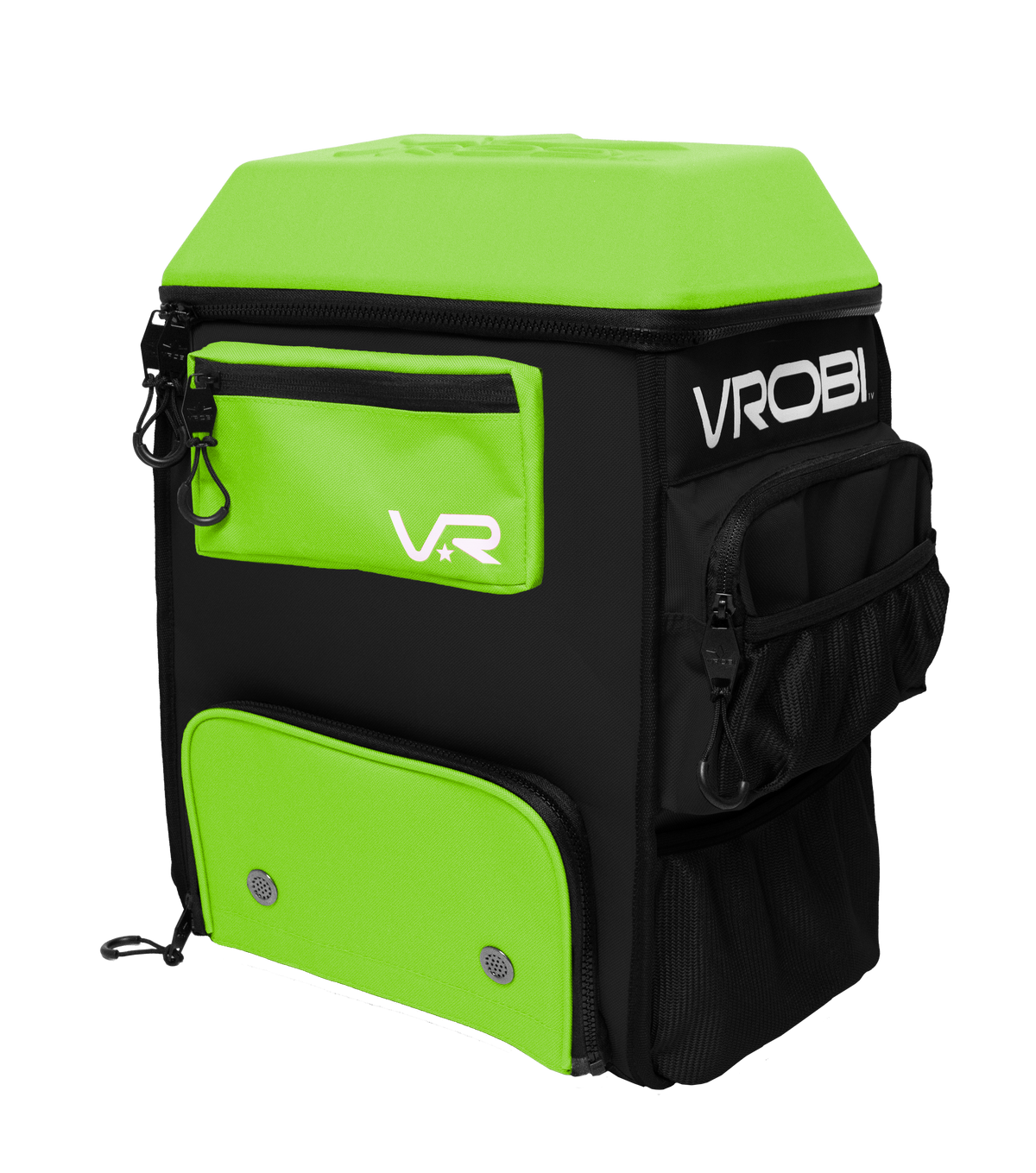 Black and green cooler bag with 'VROBI' branding on a white background