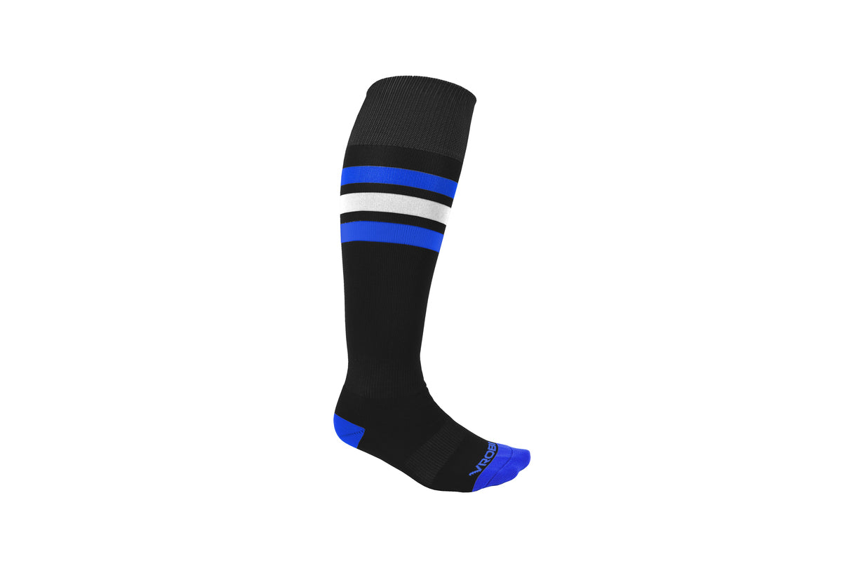 Black and Royal Blue Striped Baseball and Softball Sock