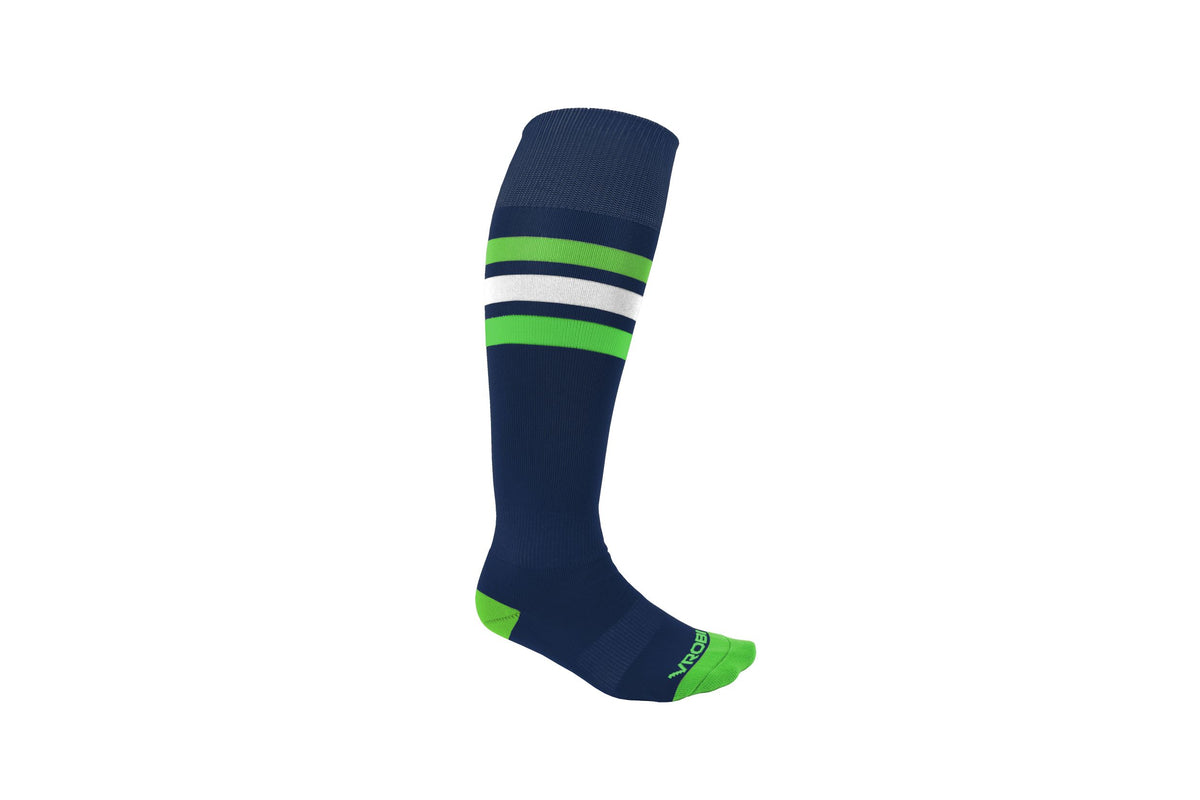 Navy and Lime Green Striped Baseball and Softball Sock