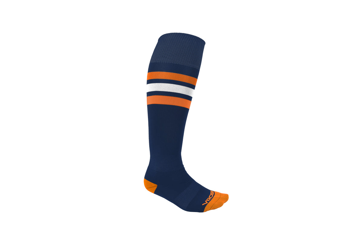 Navy and Orange Striped Baseball and Softball Sock