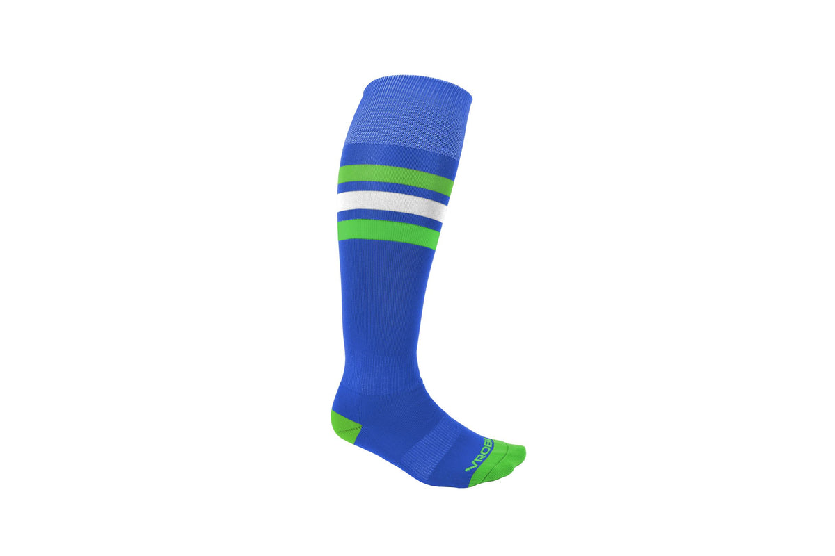 Royal Blue and Lime Green Striped Baseball and Softball Sock