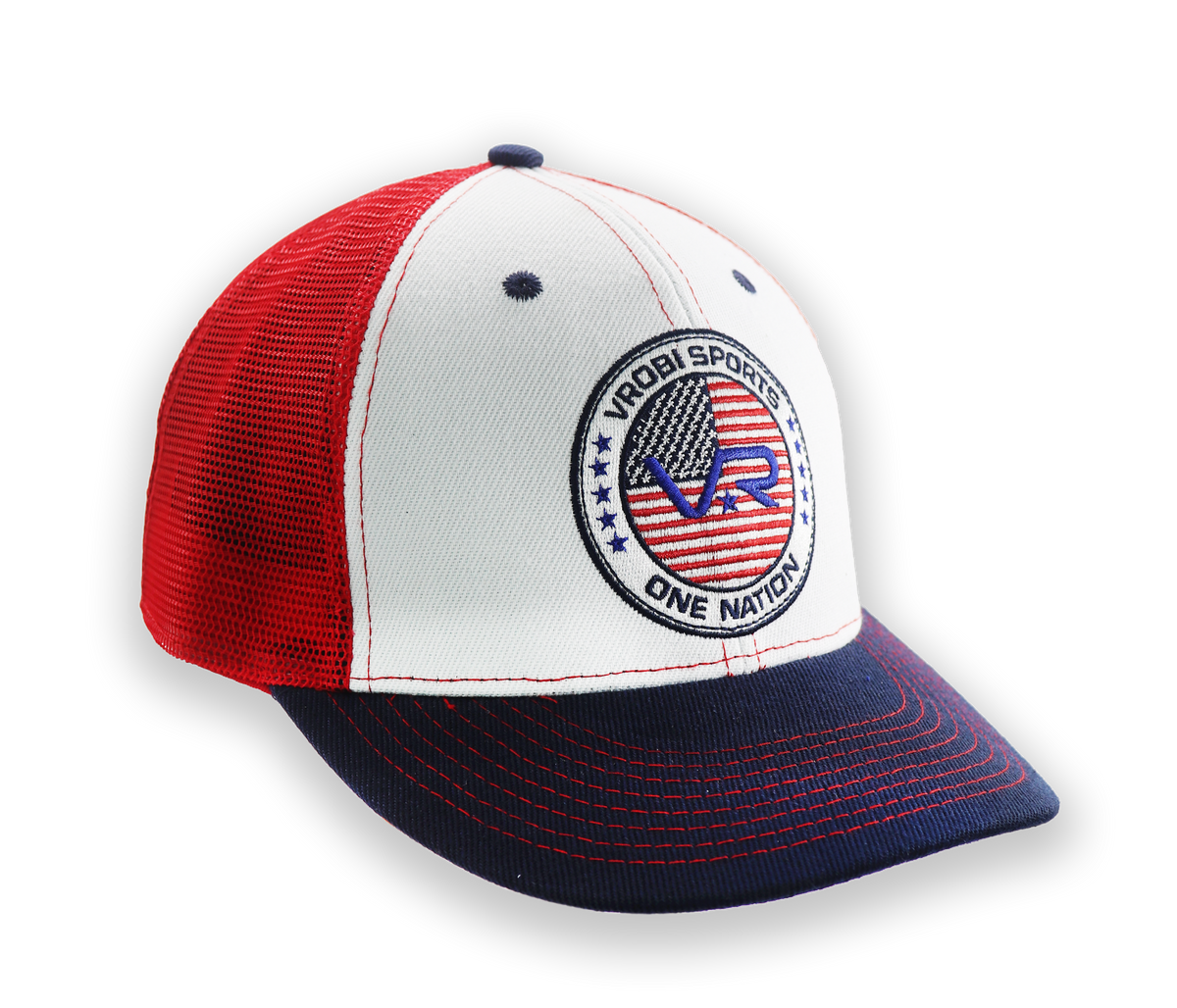 VR80 Low Profile Snapback Trucker Hat-Red/White/Navy/Royal Blue