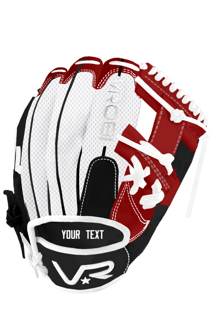 A VROBI Red and Black Cowhide Baseball Glove with an I Web