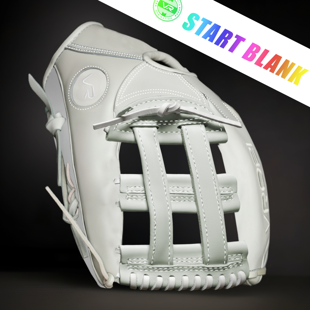 White baseball glove on a black background with 'Start Blank' text overlay.