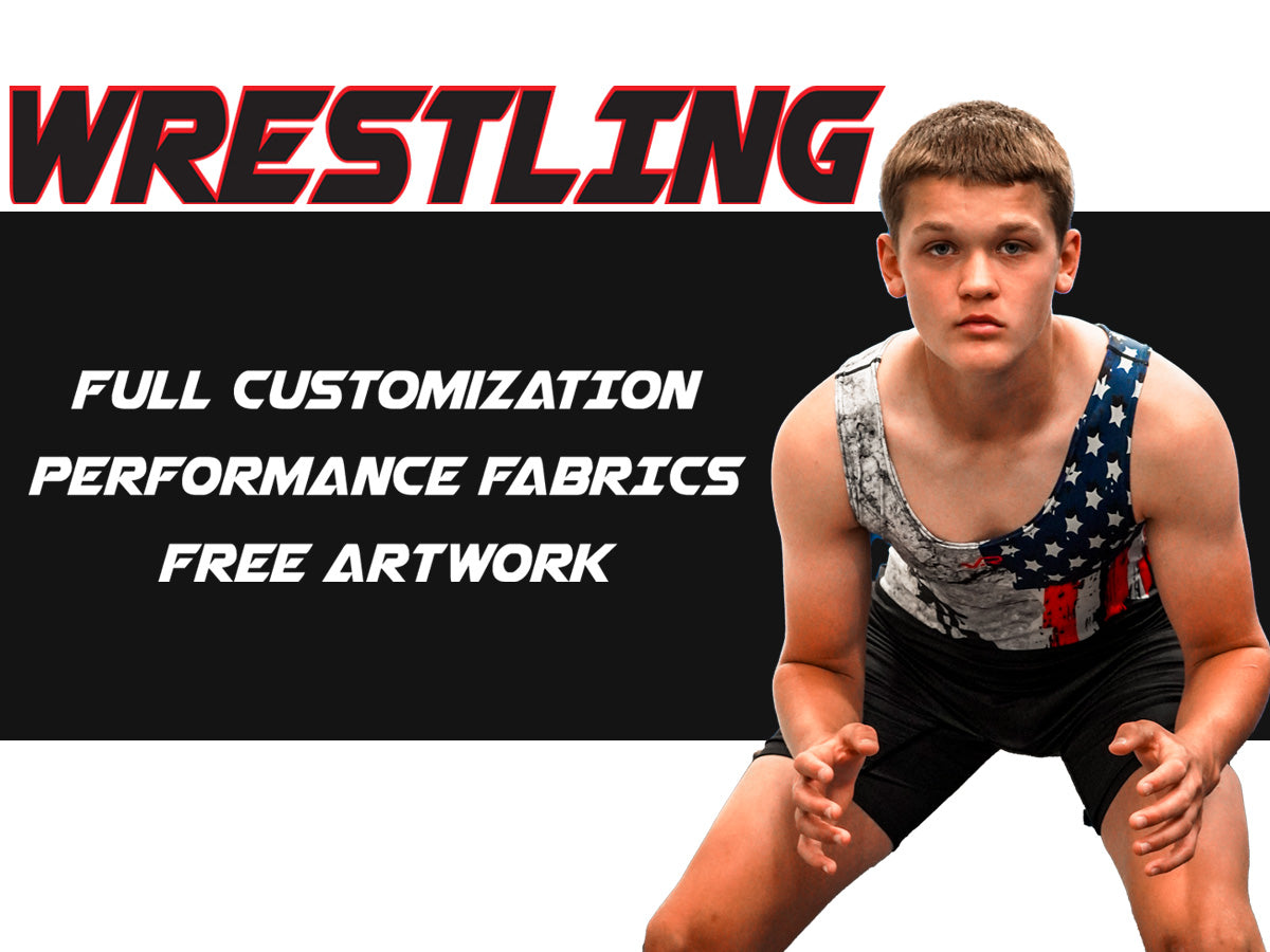 A boy in a custom Vrobi wrestling singlet