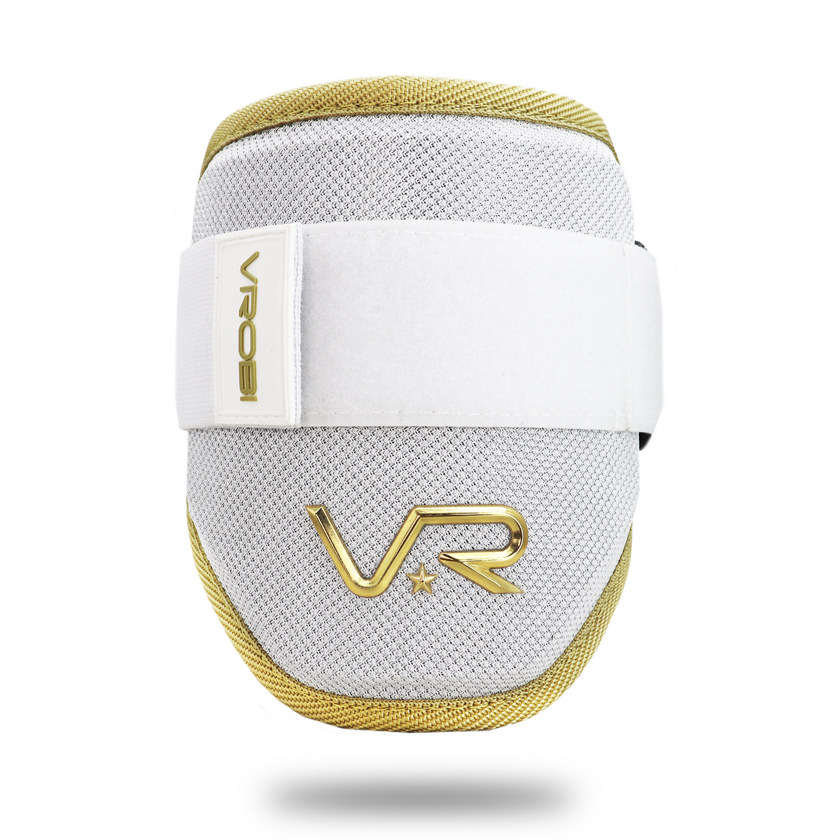 A Vrobi White and Gold Baseball/Softball Batters Protective Elbow Guard