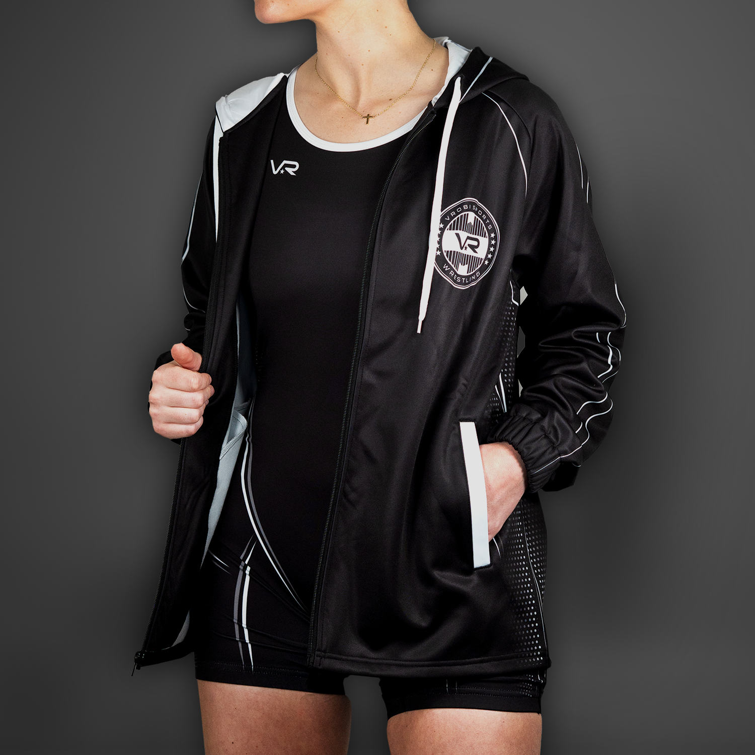 Women's Wrestling Warmup Full Zip- Sketch- Black
