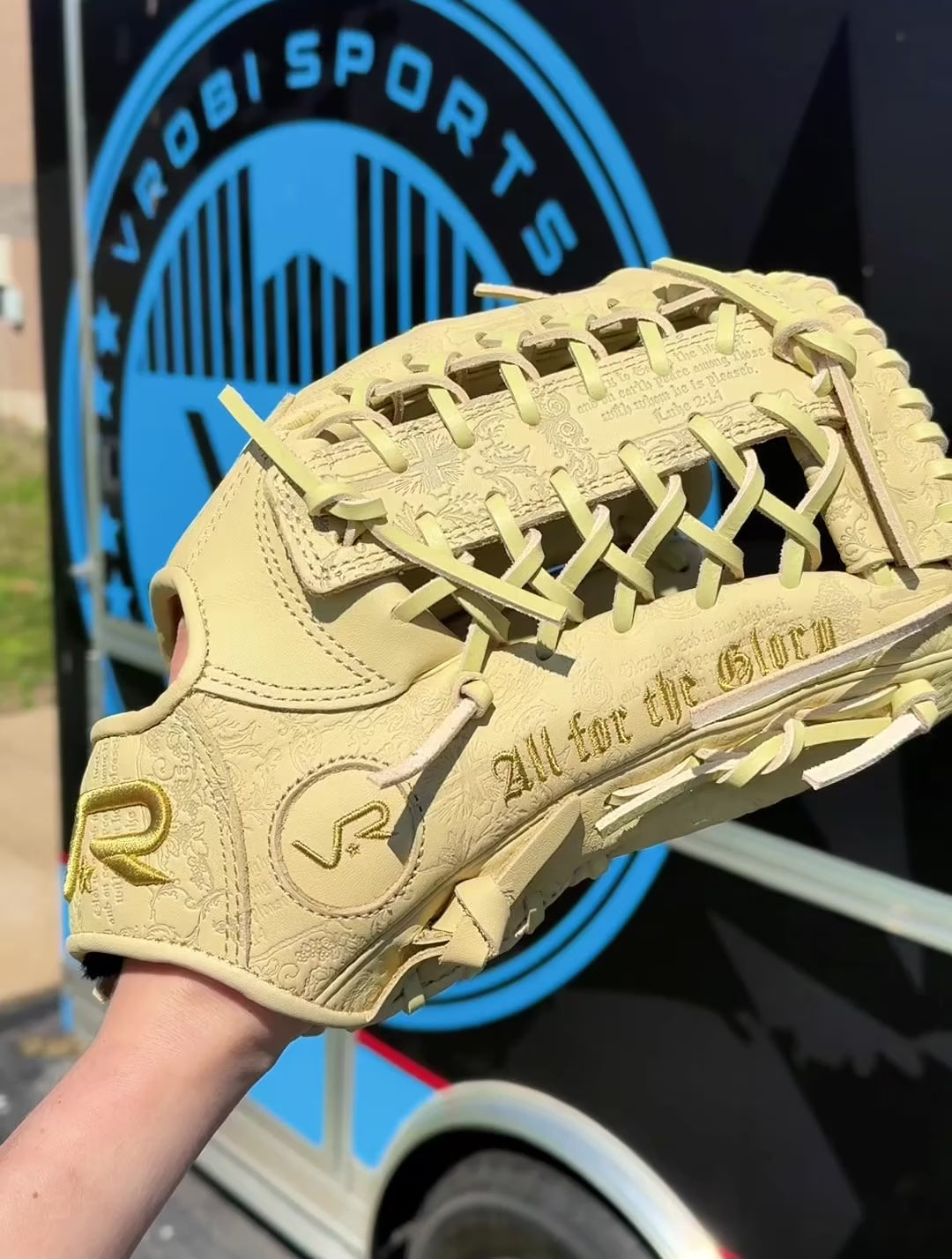 A video of the VROBI All for the Glory Baseball Glove in Tan. 