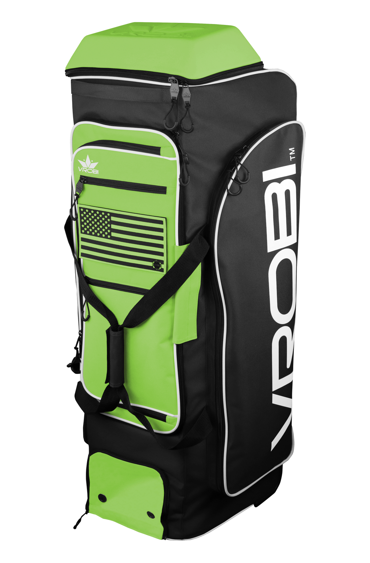 Black and Lime Green Baseball and Softball Wheeled Catchers Bag