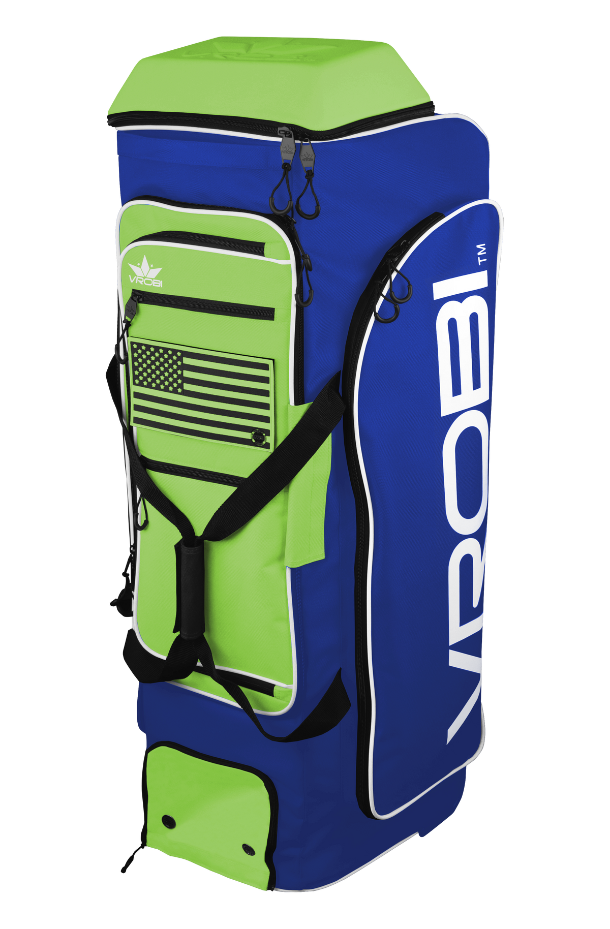 Royal Blue and Lime Green Baseball and Softball Wheeled Catchers Bag