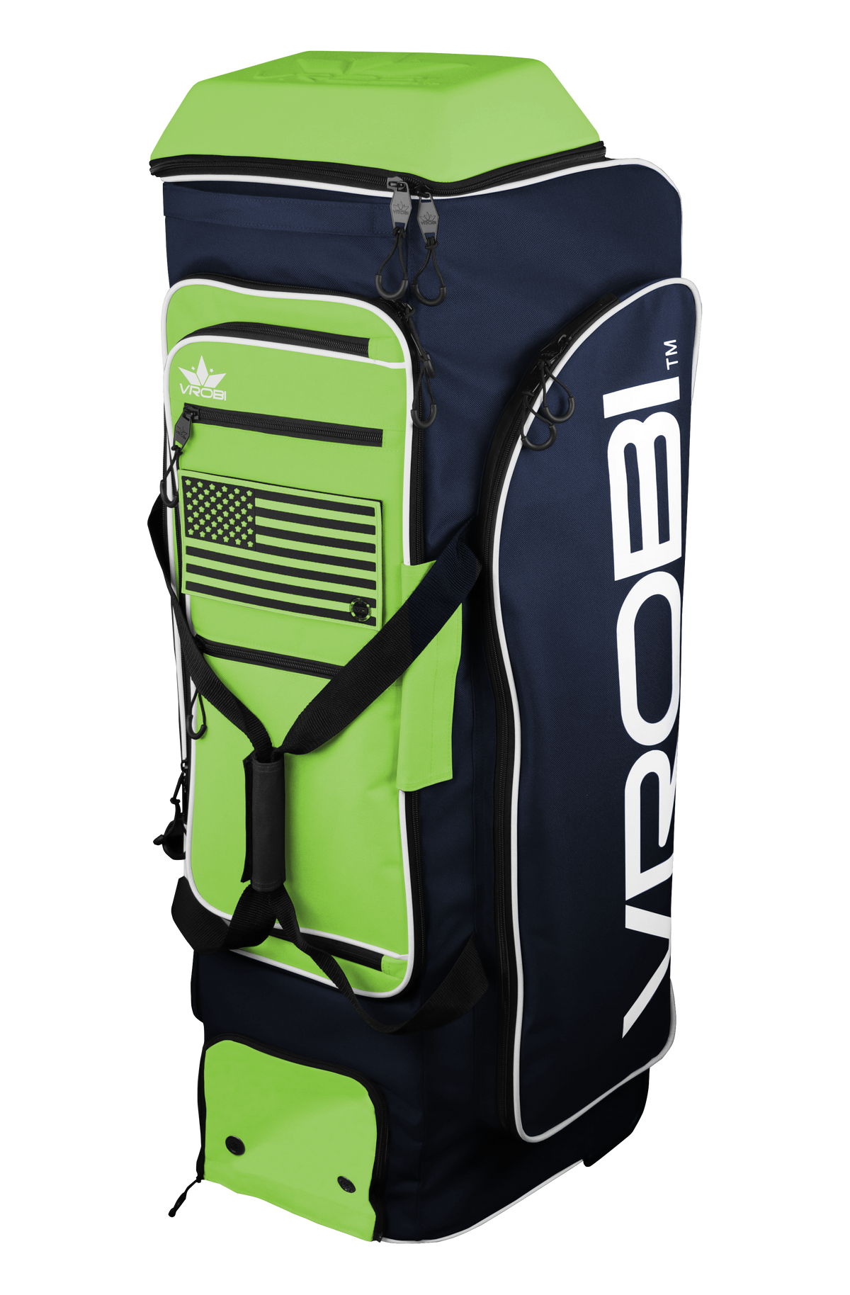 Navy and Lime Green Baseball and Softball Wheeled Catchers Bag