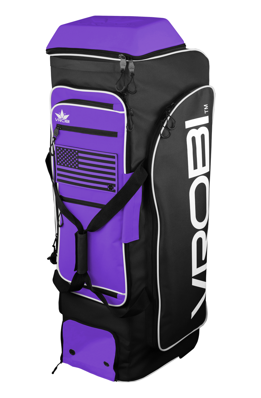 Black and Purple Baseball and Softball Wheeled Catchers Bag