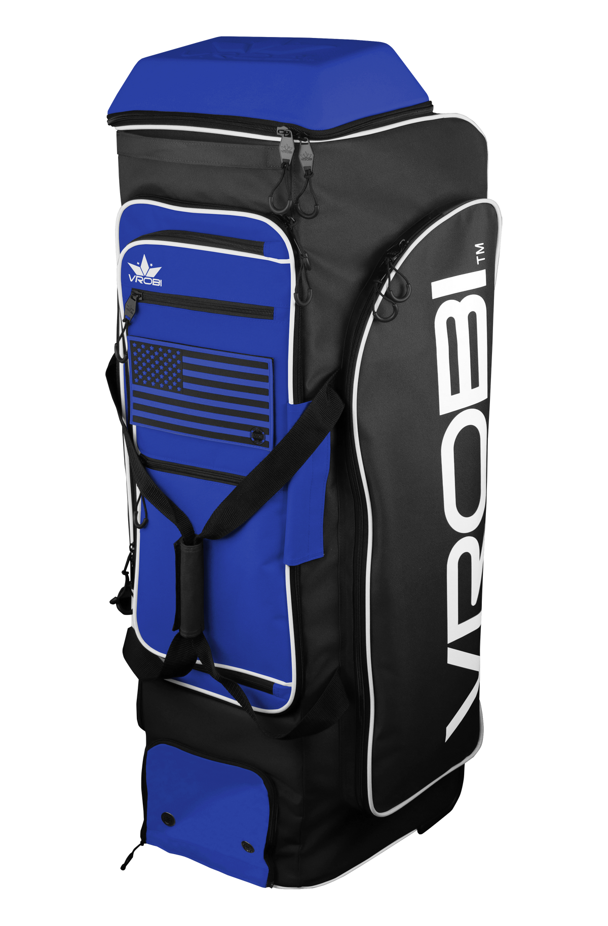 Black and Royal Blue Baseball and Softball Wheeled Catchers Bag