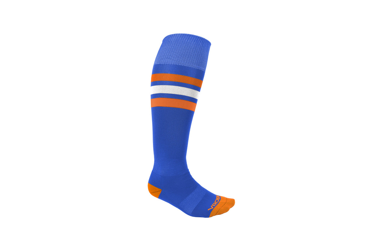 Royal Blue and Orange Striped Baseball and Softball Sock